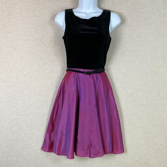 Vintage Byer Too Womens Y2K Velvet Fit & Flare Dress Size 3 Hoco Iridescent - Picture 1 of 10